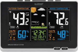 La Crosse Technology 308-1414B-INT, Black 308-1414B Wireless Atomic Digital Color Forecast Station with Alerts